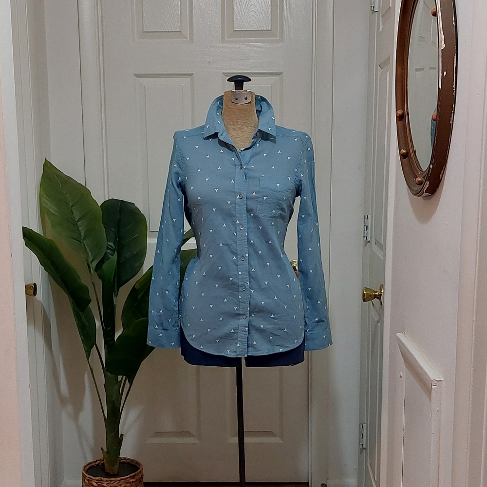 Eddie Bauer Light Blue Teepee Print Button Down Shirt